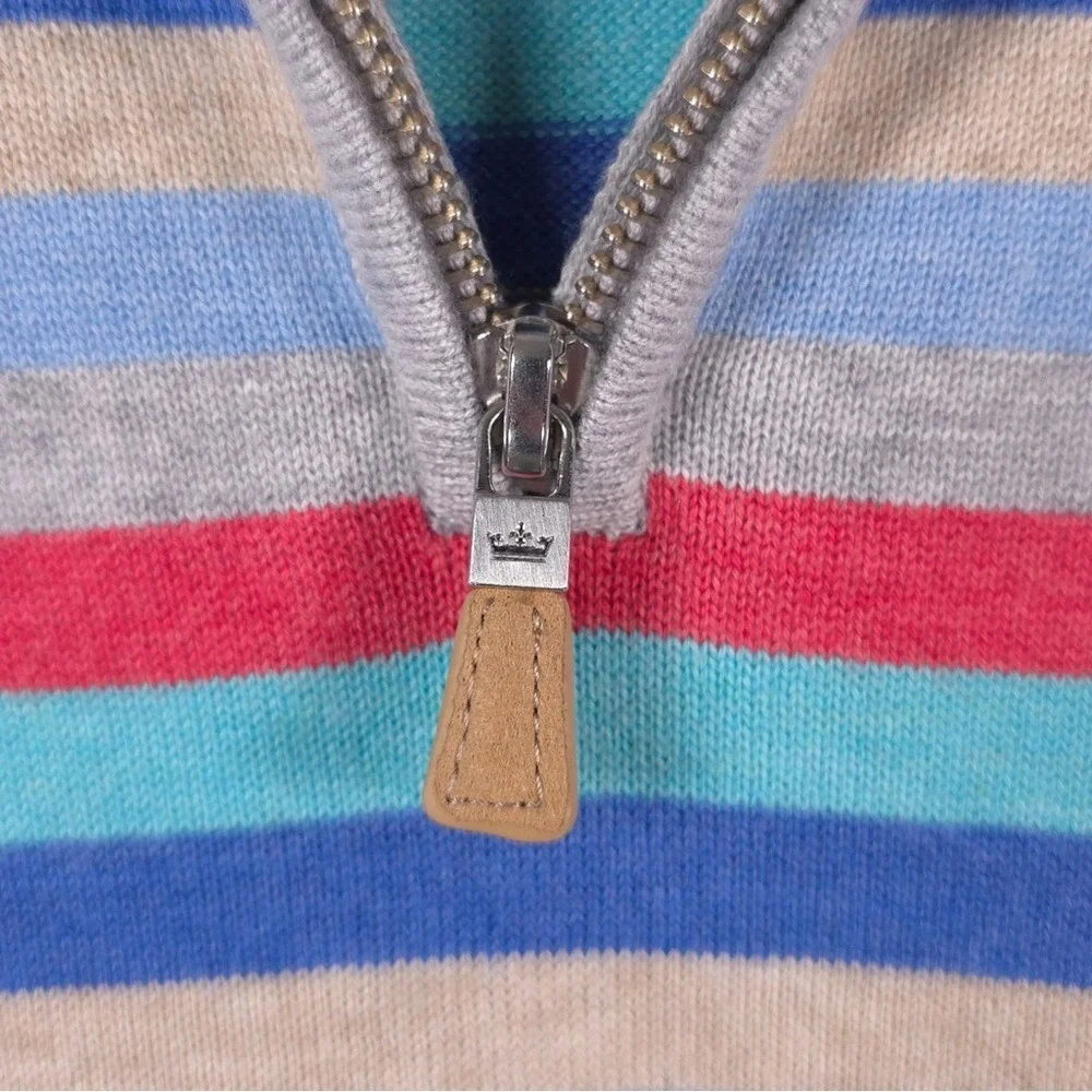 PETER MILLAR SILK CASHMERE PIMA COTTON‎ Size M Striped 1/4 Zip Pullover Sweater